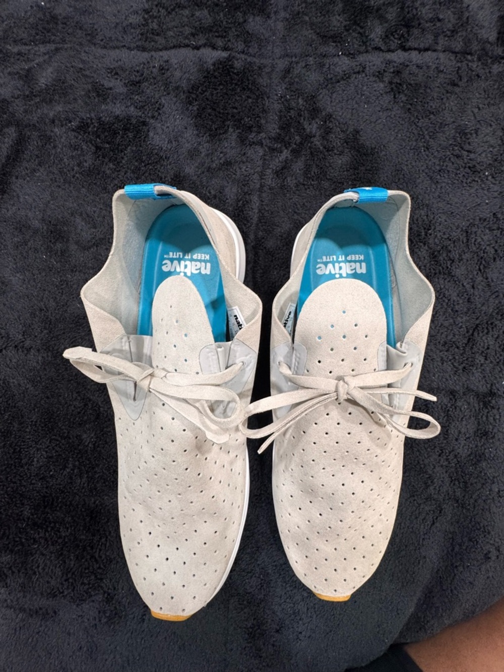 Native Men’s Beige Perforated Lace-Up Sneakers with Blue Insoles